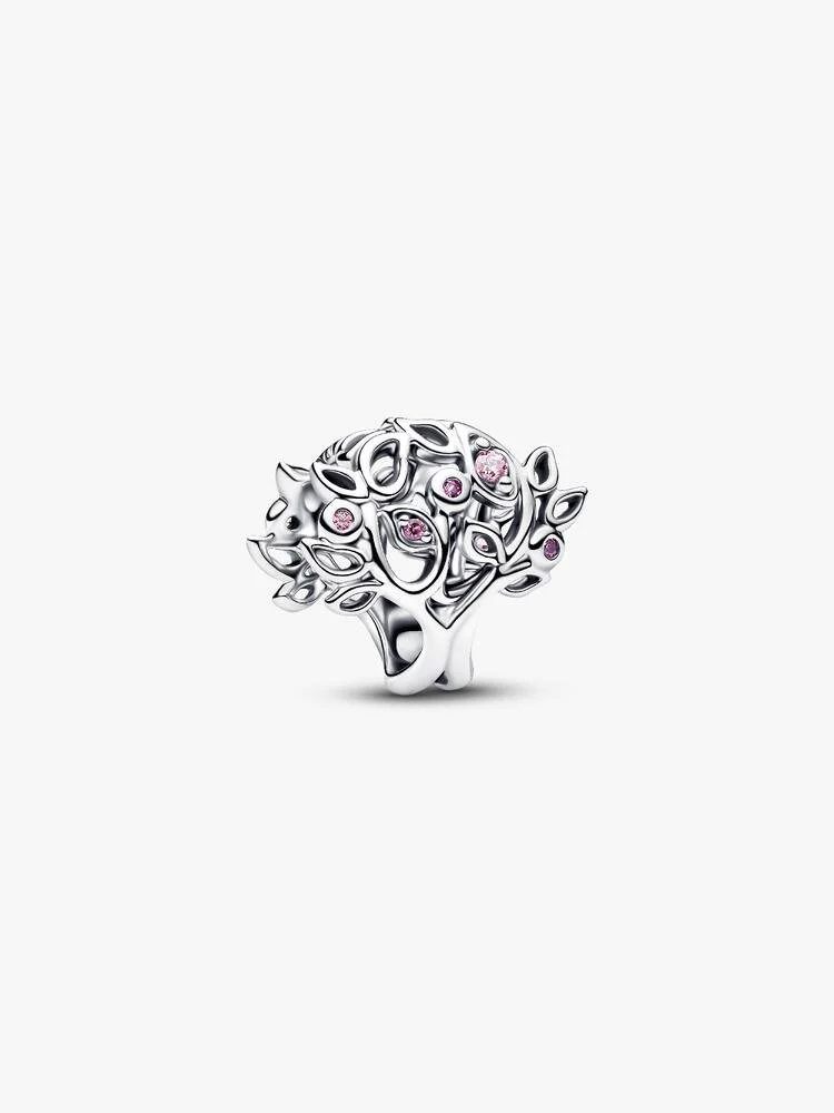 Family tree sterling silver charm with fancy pink cubic charm with fancy pink cubic zirconia and fuchsia rose charm with fancy pink cubic zirconia and fuchsia rose crystal