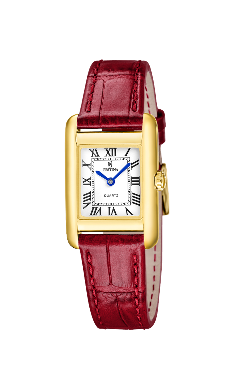 Festina dameshorloge goudkleurig met rode lederen band
