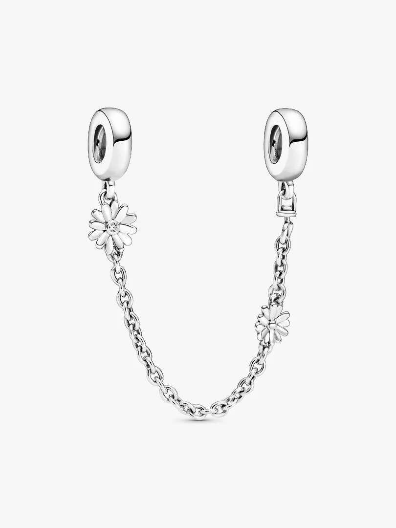 Houd je collectie lentebedels op hun plek met deze Pandora Moments-madeliefjes veiligheidsketting. Deze sterlingzilver veiligheidsbedel met twee verschillende maten madeliefjes, houdt al je bedels veilig op hun plek aan je Pandora Moments-armband en geeft het geheel een frisse en stijlvolle look. De veiligheidsketting met delicate madeliefjes is bezet met een enkele zirkonia voor extra glans hart en is ge&iuml;nspireerd op de kracht en hang naar vrijheid die het symboliseert. Draag met andere gebloemde bedels voor de ultieme lentelook.

Daisy sterling silver safety chain with clear cubic chain with clear cubic zirconia
