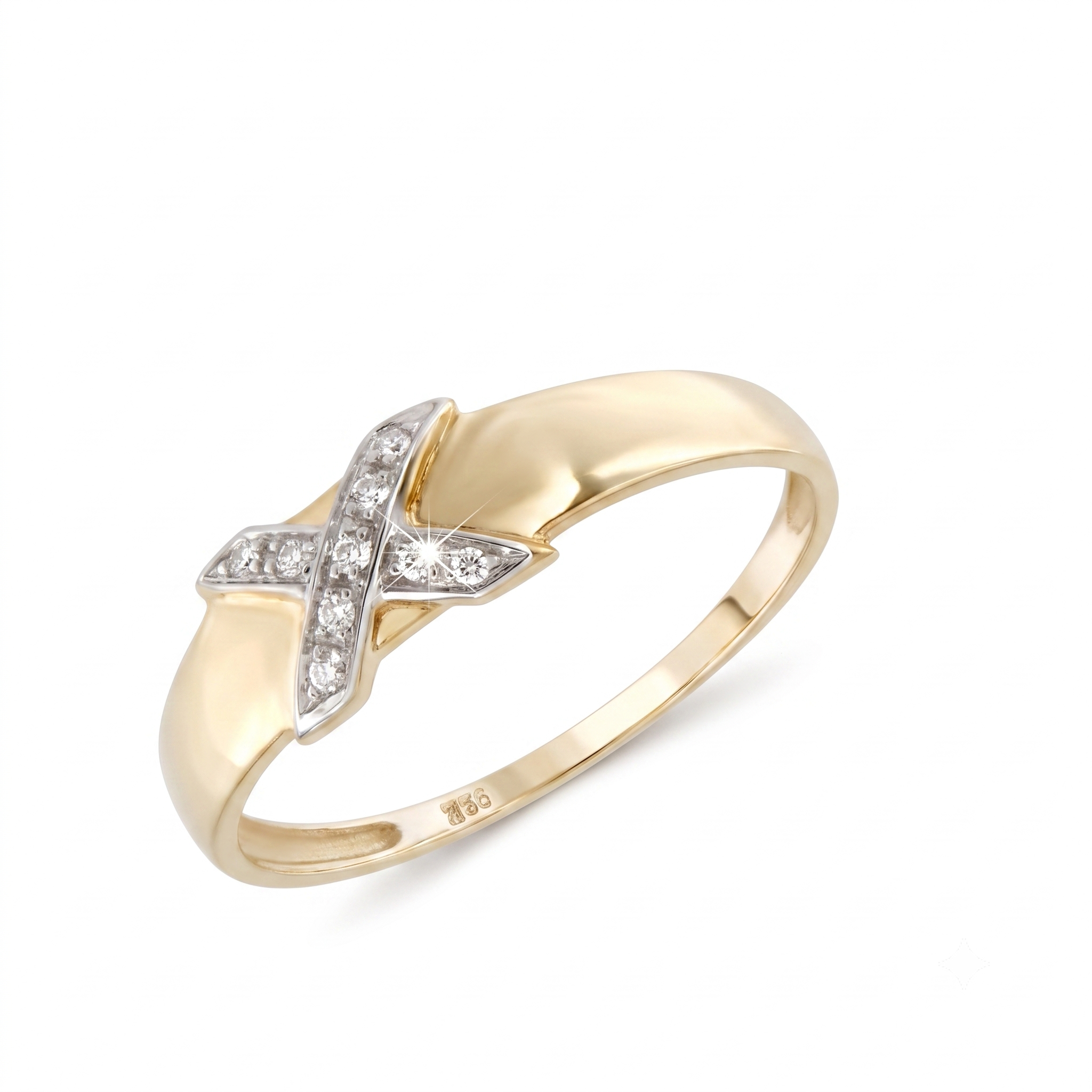 18kt gouden ring in wit en geel goud met diamant 0.005ct
