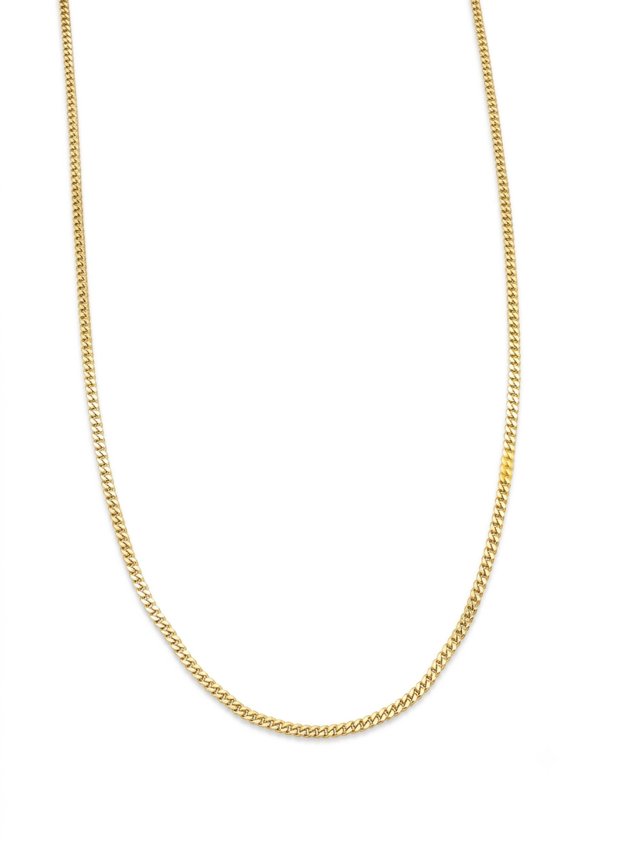 De 14 Karaat Gouden Platte Gourmet Ketting, model JRS62, is een verfijnde gouden ketting met een breedte van 2,2 mm en een lengte van 55 cm. Gemaakt van 14 karaat goud, weegt het 7,7 gram. Perfect als elegant accessoire voor zowel dagelijks gebruik als speciale gelegenheden, het accentueert iedere outfit met een luxueuze gouden glans.