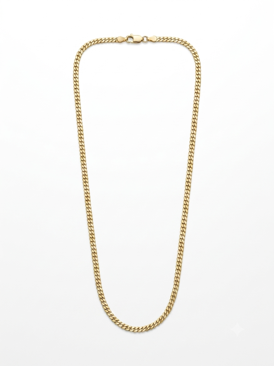 De 4 Karaat Gouden Cuban Link Ketting, modelnummer JRS81, is een massieve, elegante ketting van 2.4 mm dik en 55 cm lang. Perfect voor zowel formele als informele gelegenheden. Draag het solo voor een klassieke look of combineer met andere kettingen voor een gelaagde stijl. Ideaal als statement piece voor elke outfit.