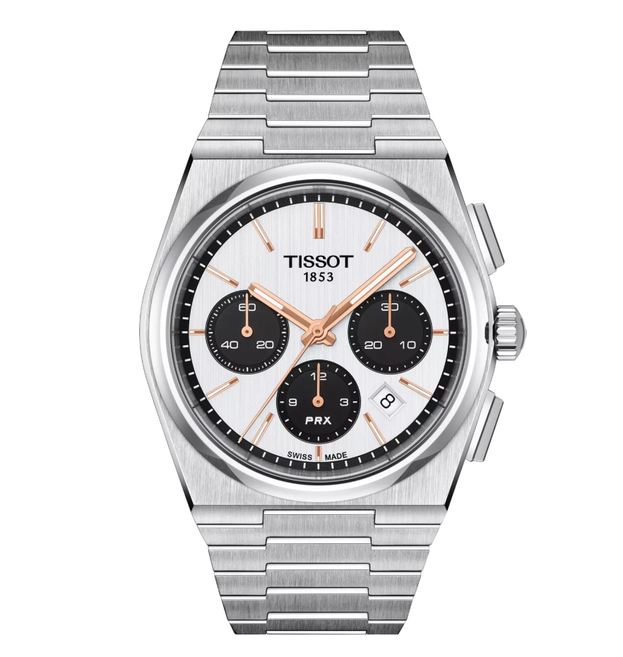 Gemaakt voor mensen met een oog voor design en boordevol eenentwintigste-eeuwse functies in een Tissot kastvorm uit 1978, is de PRX Chrono een must-have op het verlanglijstje van elke horlogeliefhebber. Dit stalen horloge van 42 mm met satijnglans volgt de gestroomlijnde, hoekige vorm van de PRX en vult de relaxte stijl van het sporthorloge uit de jaren 1970 aan met een zogenaamde 'panda'-wijzerplaat. De PRX Chrono wordt aangedreven door het Valjoux A05.H31 kaliber, dat het ontwerp voorziet van de klassieke 3, 6 en 9 chronograaf wijzerplaat lay-out en een uitgebreide 60-uurs gangreserve.