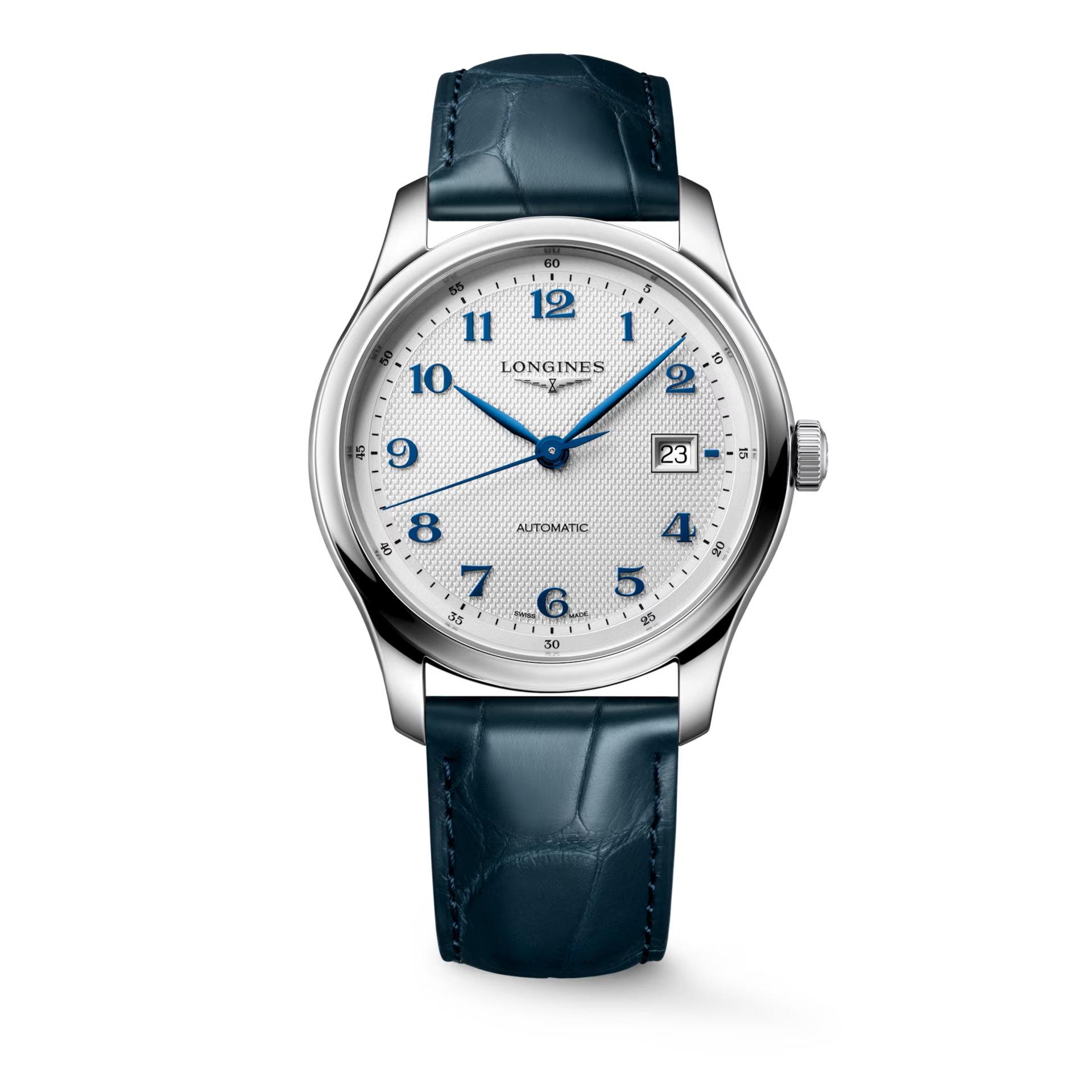 De Longines Master Collection L29504732 is een verfijnd horloge met een roestvrijstalen kast, zilverkleurige wijzerplaat en blauw leren band. Het horloge is automatisch, waterbestendig tot 30 meter en heeft een datumfunctie. Perfect voor elke gelegenheid. Draag het met zakelijke of formele kleding voor een elegante uitstraling. 