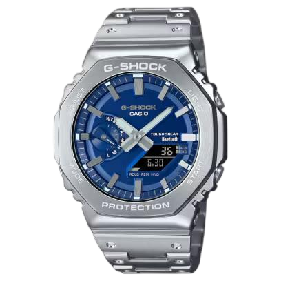 Casio G-Shock Herrenuhren Ziffernblatt: Blau Index  Edelstahl Gliederband Quartz 200 Meter Ref.-Nr.: GM-B2100AD-2AER