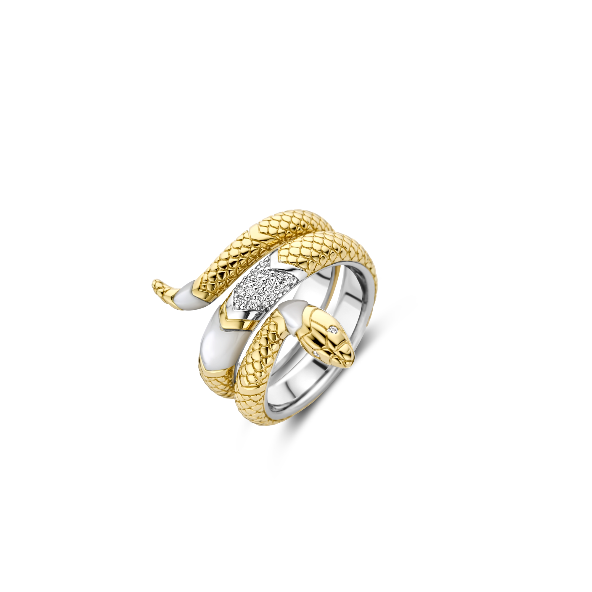 Ti Sento Milano - Zilver vergulde fantasie ring bezet met zirconia's, deels verguld - 12203MW/52