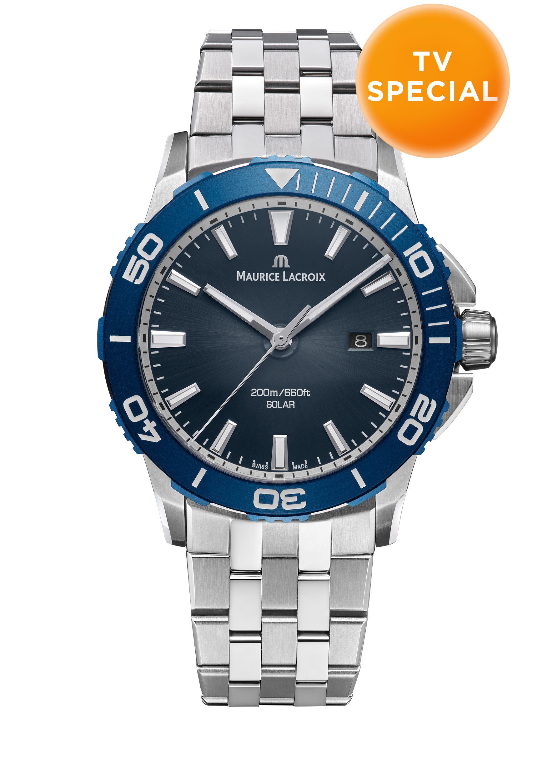 Dit is een horloge van het merk Maurice Lacroix gemaakt voor heren.
De specificaties zijn als volgt:
Kastmaat: 42 mm
Waterdichtheid: 20 ATM / 200 Meter / 660 Feet
Dit horloge heeft de volgende functies/eigenschappen:
Diver
Datumaanduiding