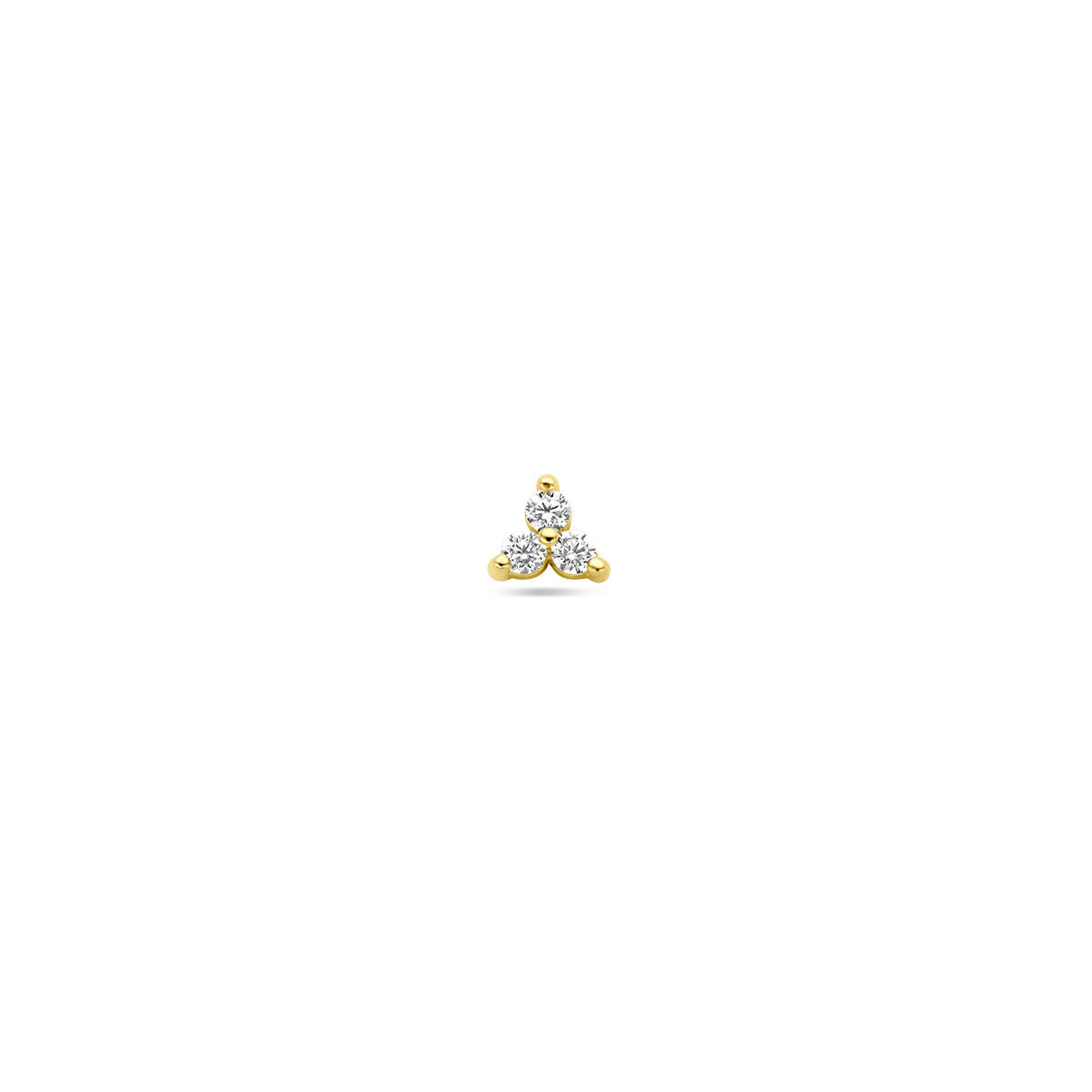 9k Geelkleurige flat back piercing met schroefdraad uitgevoerd met zirkonia. Deze piercing heeft een afmeting van 3.5x4mm, een buis lengte van 8mm en een buisdikte van 1.0mm. Worden per stuk verkocht.