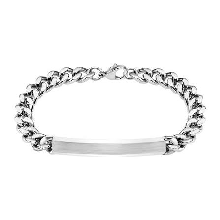 De armband is in staal en heeft een naamplaat met een gourmet schakel armband.