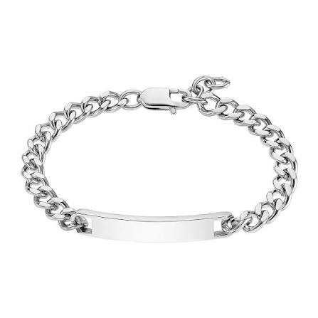 De armband heeft een naamplaat mt een gourmet schakel armband