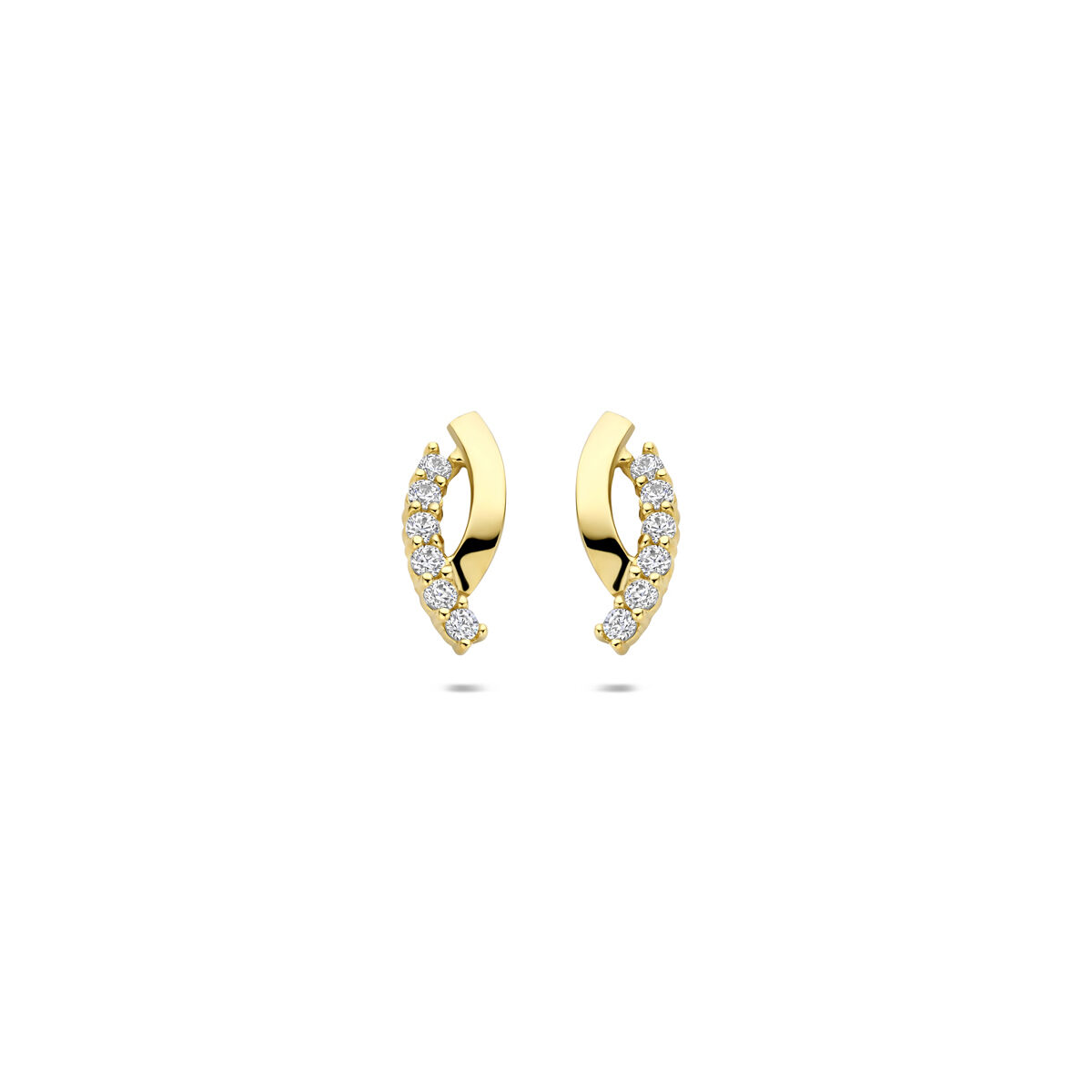 9k Geelkleurige oorknoppen uitgevoerd met zirkonia. De oorknoppen hebben een afmeting van 10.5x4mm.