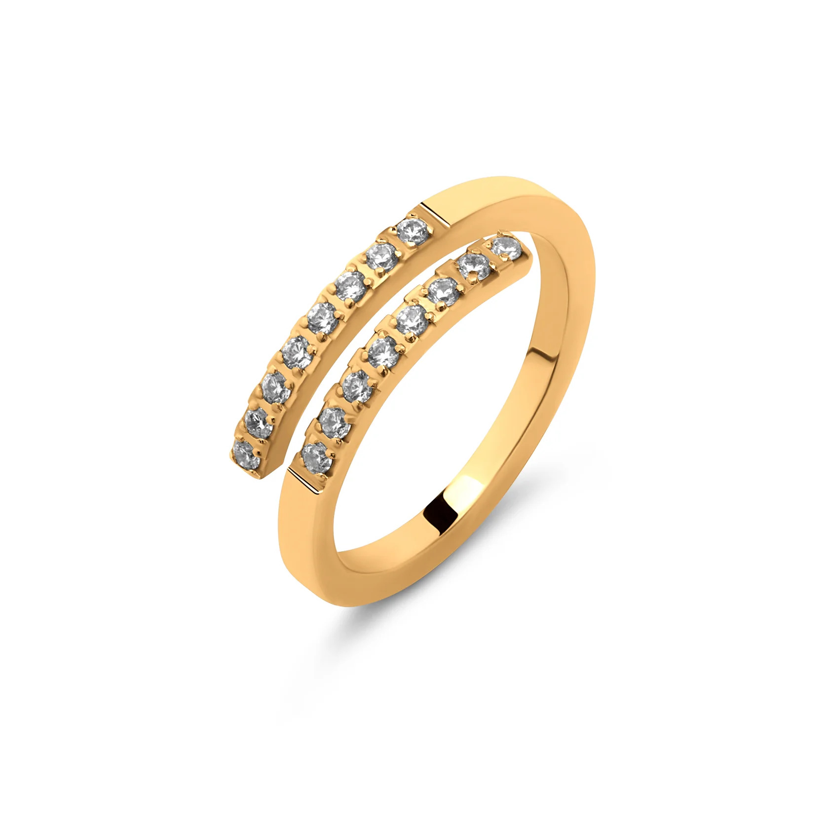 De Melano Friends Lexy ring is een &eacute;cht statement piece. Deze ready-to-wear beauty loopt uit in twee losse uiteindes die bezet zijn met sprankelende zirkonia steentjes in &eacute;&eacute;n van de drie kleuren. Lexy straalt op zichzelf, maar is ook leuk om in meerdere kleuren te stacken! De Lexy ring is 5,5 mm breed en is verkrijgbaar in een zilver-, rose goud- of goudkleurige plating.