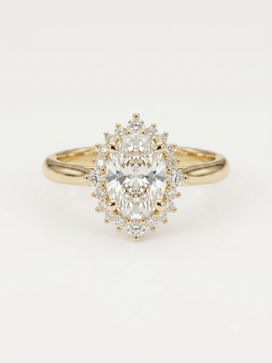 Laat u betoveren door de romantische uitstraling van deze 18 karaat vintage verlovingsring met een schitterende 1.00 karaat ovale lab grown diamant. Deze exclusieve ring is een eigen ontwerp en combineert de charme van een klassiek vintage design met de luxe uitstraling van een moderne, duurzaam gecre&euml;erde diamant.

De ovaal geslepen lab grown diamant heeft een uitzonderlijke D-kleur en VVS2-zuiverheid. Dankzij de langwerpige slijpvorm lijkt de diamant optisch groter en vangt hij het licht op een prachtige manier, wat zorgt voor een indrukwekkende schittering.

De verfijnde vintage details geven de ring een elegante en tijdloze uitstraling. Hierdoor is deze ring niet alleen een bijzondere verlovingsring, maar ook een sieraad dat generaties lang gekoesterd kan worden. Door het slanke ontwerp is de ring bovendien prachtig te combineren met een massieve trouwring of aanschuifring.

Elke ring wordt vervaardigd uit massief 18 karaat goud en kosteloos op maat gemaakt, zodat u verzekerd bent van een perfecte pasvorm en optimaal draagcomfort.

Bij uw aankoop ontvangt u een officieel IGI-diamantcertificaat (International Gemological Institute). Dit certificaat bevestigt de kwaliteit, slijpvorm en echtheid van de lab grown diamant en biedt de zekerheid van een transparante en betrouwbare aankoop.