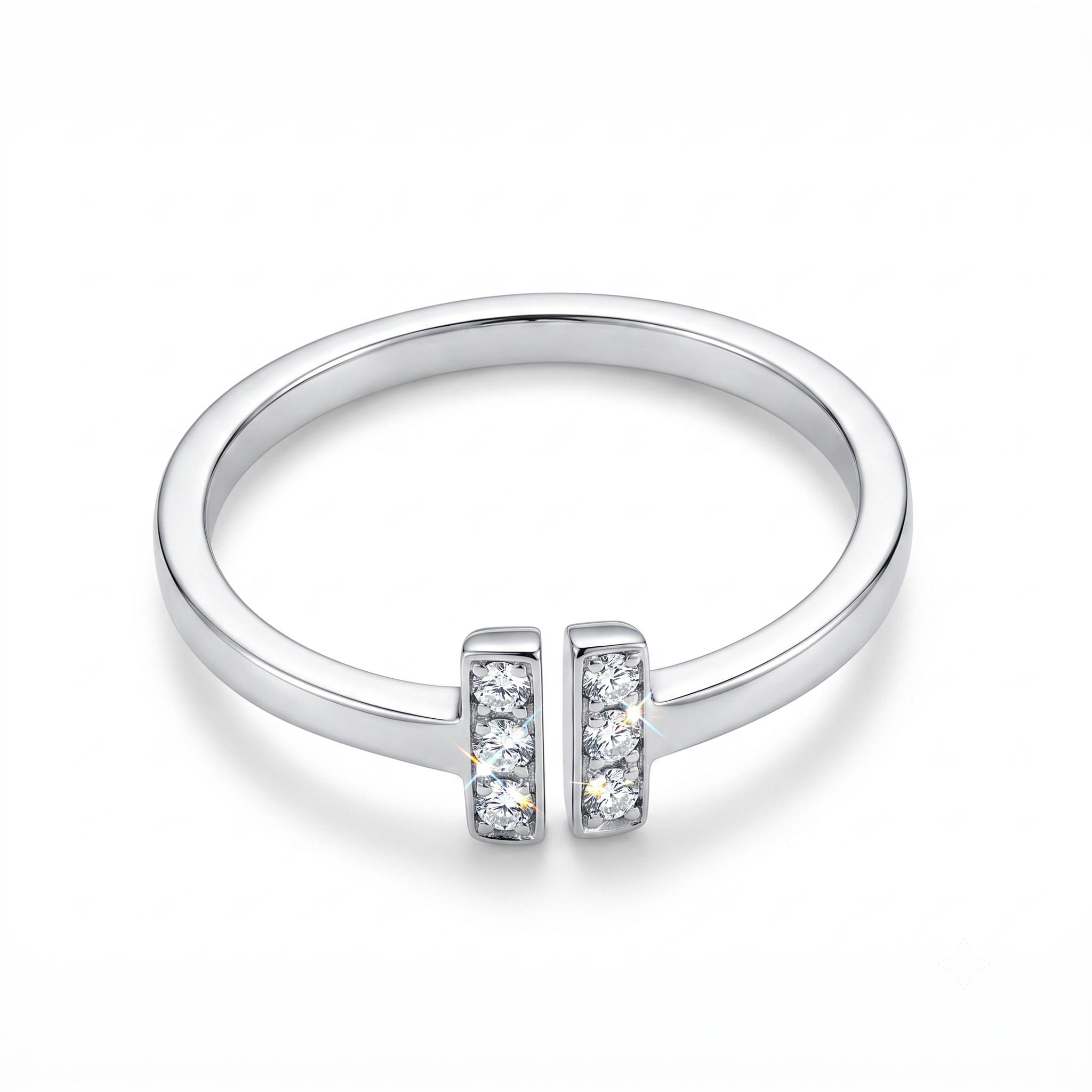 witgouden ring in dubbele T met briljant 0.10ct