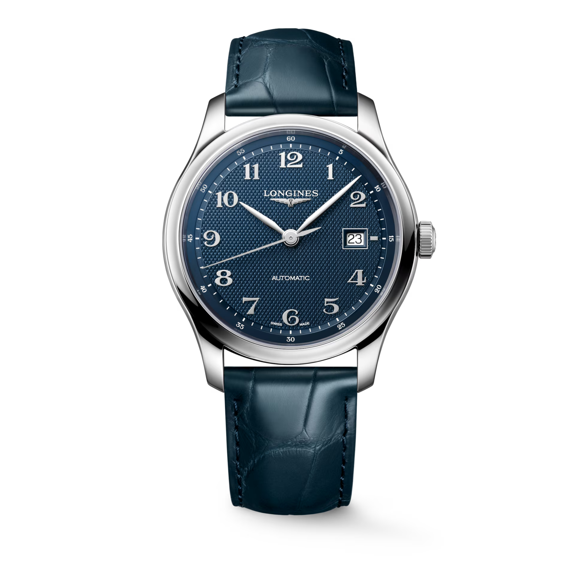 De Longines Master Collection L29504932 is een verfijnd meesterwerk met een roestvrijstalen kast, saffierglas en een luxe blauwe wijzerplaat. Deze automatische polshorloge heeft een datumfunctie en een echt lederen band. Waterbestendig tot 3 ATM en hypoallergeen, perfect voor dagelijks gebruik. Draag het met formele of zakelijke kleding voor een elegante look.