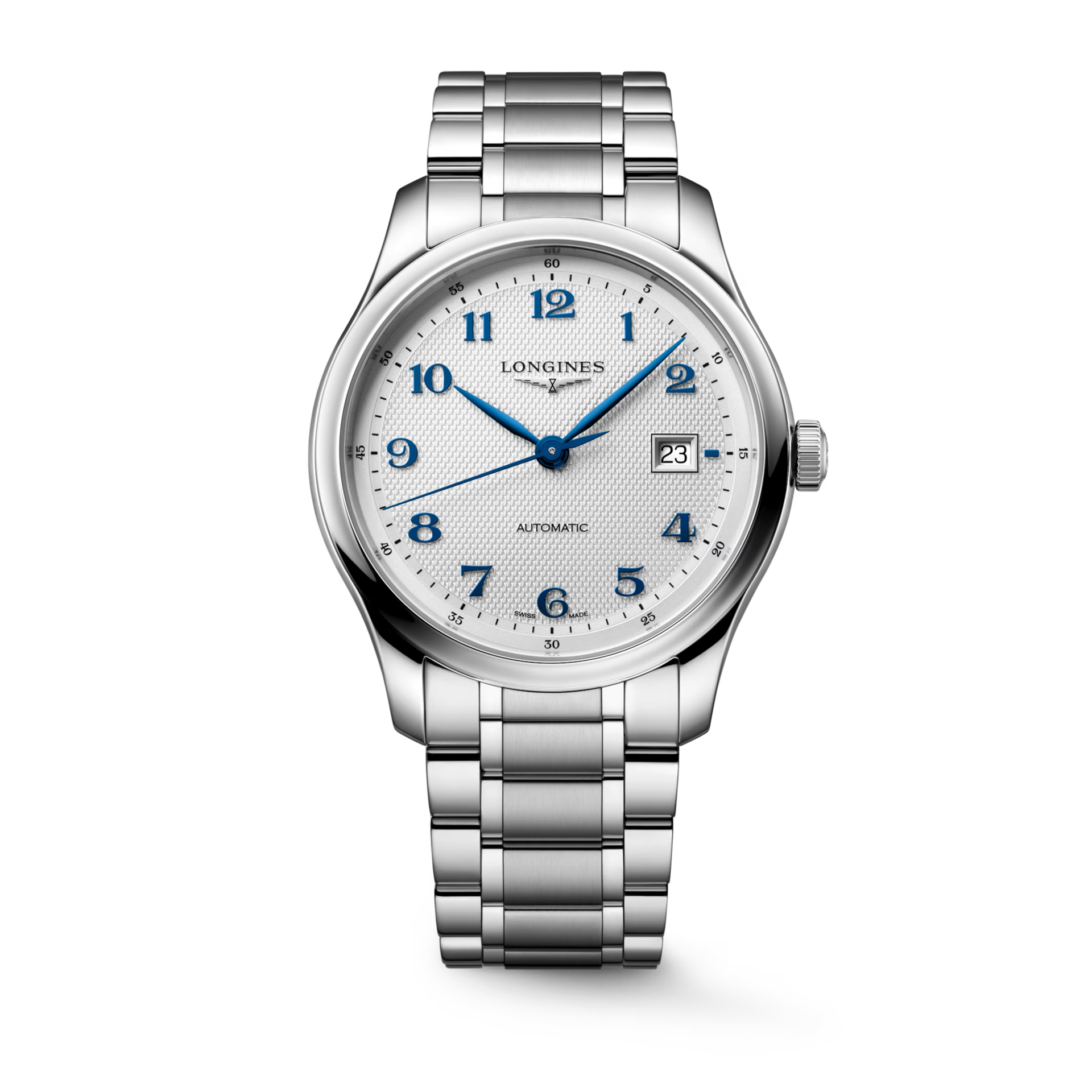 De Longines Master Collection L29504736 is een elegante horloge met een roestvrijstalen kast en band, zilverkleurige wijzerplaat en Arabische cijfers. Het heeft een automatisch Zwitsers uurwerk en saffierglas. Het horloge is hypoallergeen, antiallergisch en heeft een datumfunctie. Draag het bij formele gelegenheden of dagelijks voor een verfijnde, tijdloze uitstraling. Waterbestendigheid tot 3 ATM.