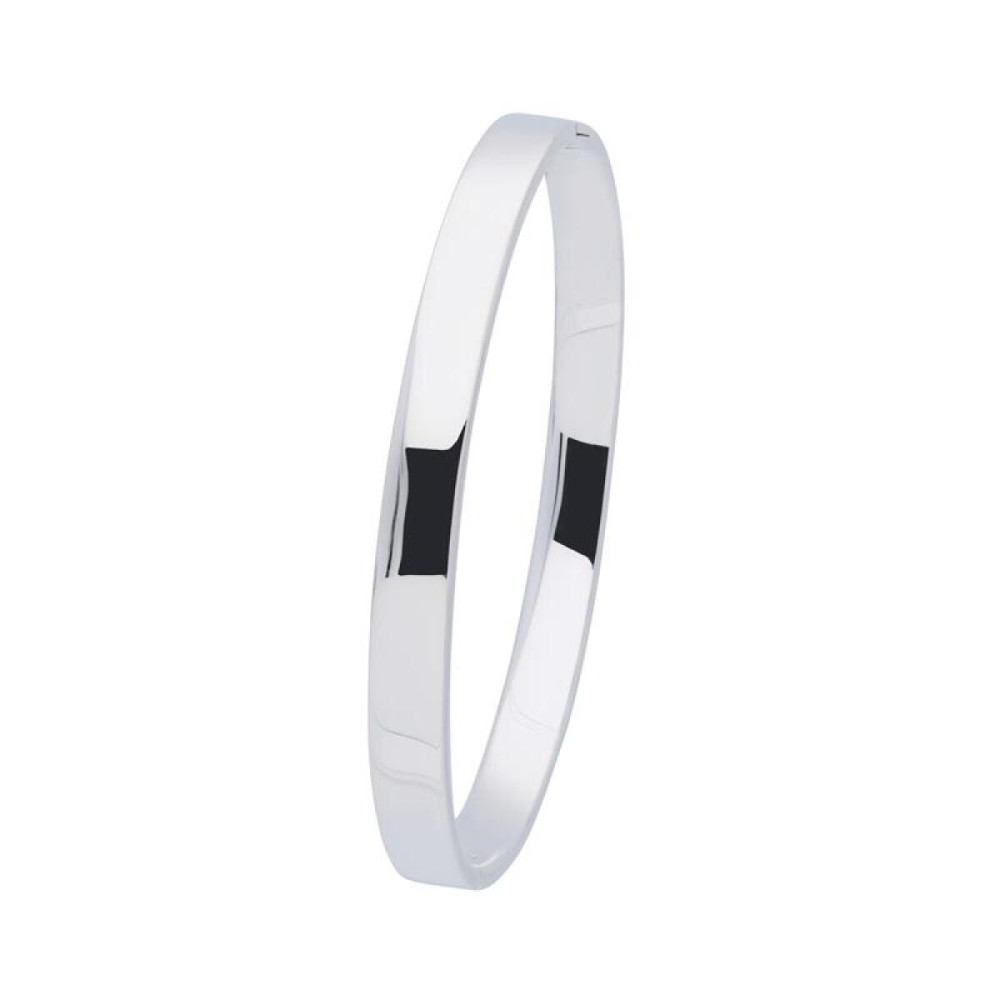 De Huiscollectie zilveren glanzende bangle, modelnummer, is een massieve, vlakke armband van 5mm breed. Gemaakt van zilver en voorzien van een scharnier, met een diameter van 56mm. 

De bangle kan gegraveerd worden aan de binnen- en buitenkant.

 De armband kan ook worden besteld in diverse breedtes en diameters.