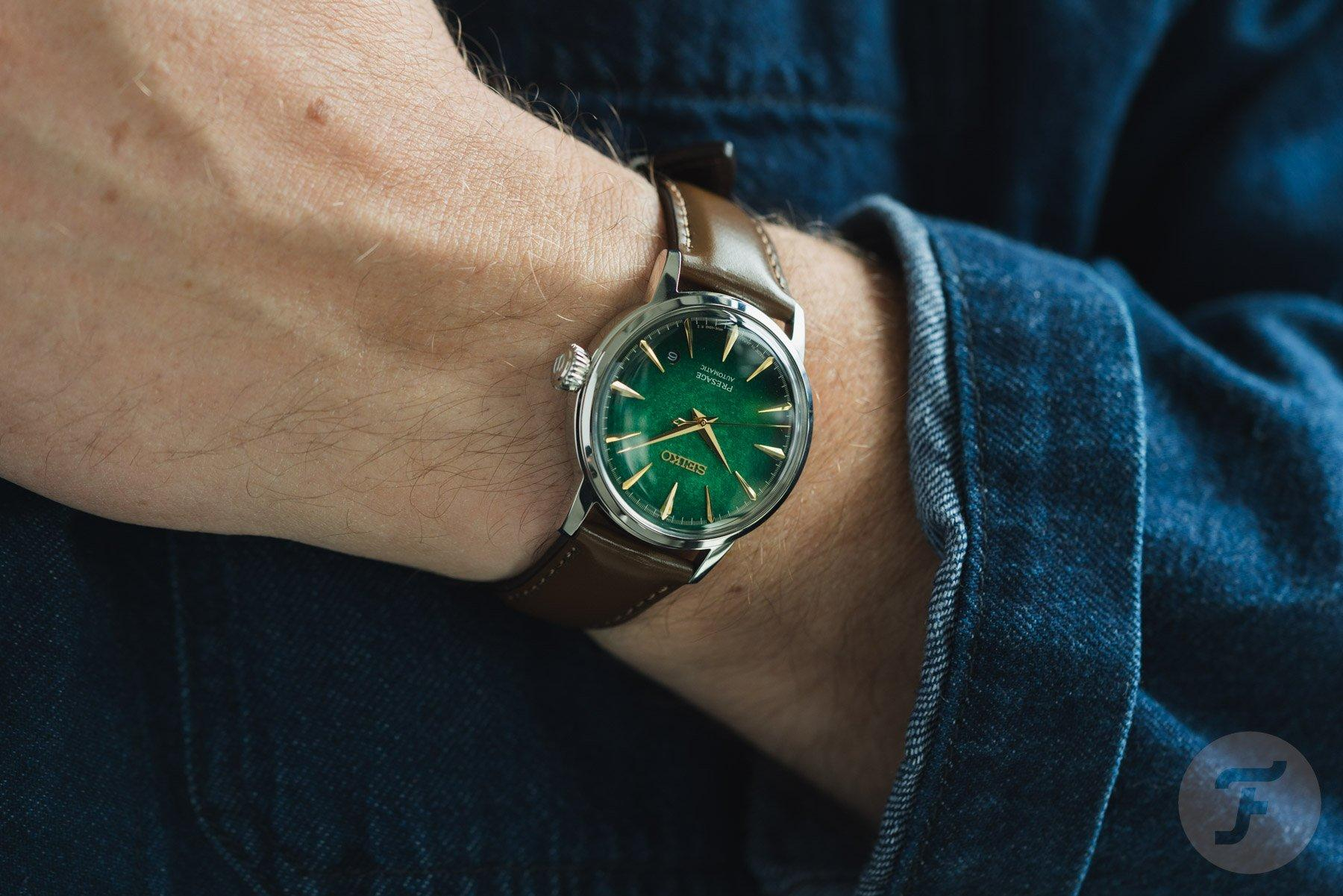 automatic heren horloge met groene wijzerplaat en lederen band