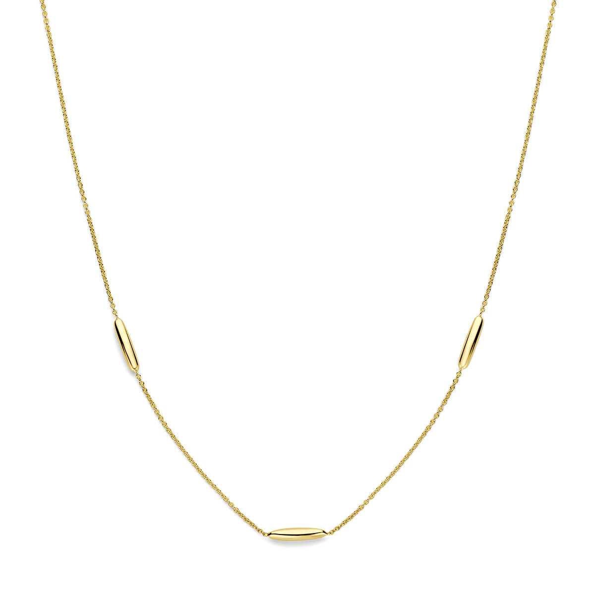 9krt gouden collier met lengtes van 41-43-45cm. Het collier heeft een schakelbreedte van 1.2mm en is uitgevoerd met een karabijnsluiting.