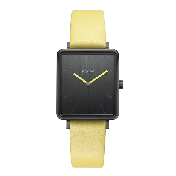 Mattes Design, frische Akzente, Klare Kante, weiche Ecken: Die SQUARE LINE 085 besticht durch ihre moderne, geometrische Formsprache. Das mattierte schwarzgraue Edelstahlgeh&auml;use verleiht der Uhr eine besonders edle, seidige Optik und unterstreicht das exklusive Understatement.
Das puristische Zifferblatt mit feinen Indizes wird durch Zeiger in leuchtendem hellgelb perfekt in Szene gesetzt. Passend dazu schmiegt sich das geschmeidige Lederband in frischem hellgelb formsch&ouml;n an das Geh&auml;use an.

L&auml;ssig, exklusiv und reduziert auf das Wesentliche &ndash; die SQUARE LINE ist der perfekte Begleiter f&uuml;r jeden Tag.