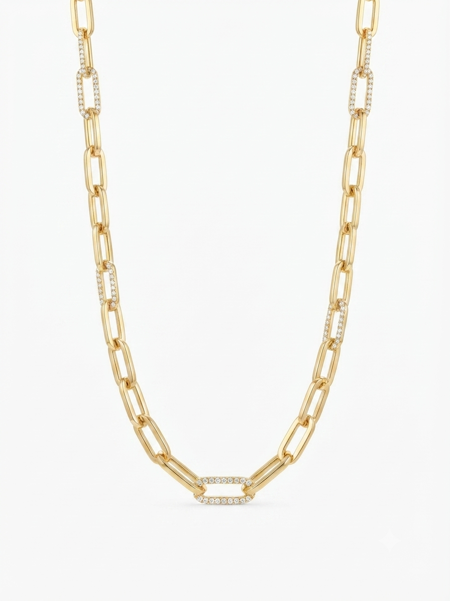 Maak een krachtig statement met deze exclusieve 14 karaat gouden paperclip ketting.
Deze massieve geelgouden schakelketting combineert de immens populaire paperclip-trend met een tijdloze, luxe uitstraling. Met een indrukwekkende breedte van 8mm en een robuust gewicht van circa 25 gram is deze ketting een absolute blikvanger voor wie houdt van kwaliteit en design.

Wat deze ketting &eacute;cht uniek maakt, zijn de verfijnde details: de langwerpige, rechthoekige schakels worden prachtig afgewisseld met schakels die ingezet zijn met schitterende zirkonia stenen. Deze stenen vangen het licht bij elke beweging perfect op en geven de stoere ketting een elegante, high-end touch. Dankzij de massieve uitvoering voelt de ketting luxueus en solide aan rond de hals.

Of je deze gouden paperclip ketting nu los draagt als centerpiece van je outfit of combineert met andere sieraden; met dit exclusieve stuk van Juwelier Rijk kies je voor puur vakmanschap en duurzame kwaliteit.

Belangrijkste kenmerken & Specificaties:
Materiaal: 14 karaat geelgoud (585)

Schakeltype: Paperclip schakel (langwerpige/rechthoekige schakel)

Uitvoering: Massief

Steensoort: Luxe zirkonia stenen

Breedte: 8 mm

Lengte: 50 cm

Gewicht: ca. 25 gram

Stijl: Stoer, trendy en exclusief