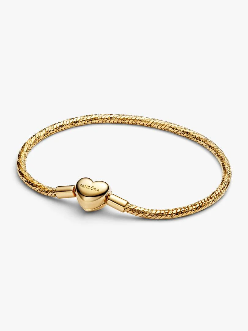 Volg je hart met deze snake chain-armband. Hij is verguld en heeft een gedraaide ketting met een graveerbare hartsluiting om je stempel op te zetten.