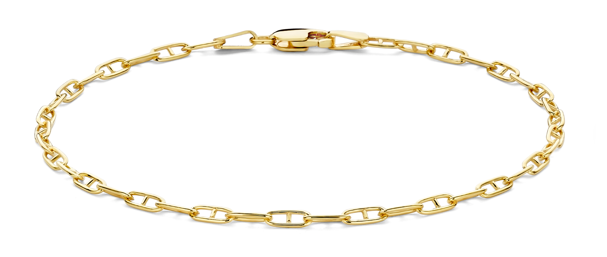 Luxe 14 karaat Mori Gold Filt&eacute;&reg; sieraad - Model Mariner schakel, 2,4mm breed - Duurzaam, stijlvol en comfortabel Ontdek de perfecte balans tussen luxe en dagelijks draagcomfort met Mori Gold Filt&eacute;&reg;. Elk sieraad is vervaardigd met een buitenlaag van &eacute;cht 14 karaat goud, naadloos verbonden met een speciaal ontwikkelde Auracore&reg; kern - een hoogwaardige legering die zorgt voor stevigheid en langdurige glans. Dankzij de massieve kern voelt het sieraad als massief goud en is het nagenoeg ongevoelig voor deuken - ideaal voor intensief dagelijks gebruik. - Duurzaam & slijtvast - Luxe en tijdloze afwerking - Voelt als massief, zonder het gewicht of de prijs - Ontwikkeld voor langdurig draagplezier Mori Gold Filt&eacute;&reg; - vakmanschap uit Nederland, ontworpen voor elke dag.