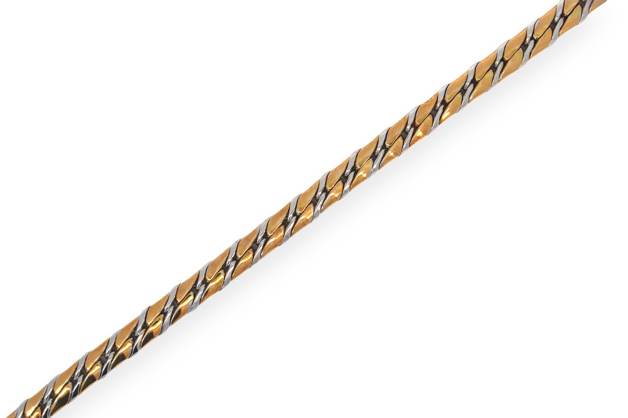 Een stijlvolle bicolor armband waarin geel- en witgoud harmonieus samenkomen. Het tijdloze ontwerp maakt dit sieraad perfect voor dagelijks gebruik &eacute;n voor speciale gelegenheden. Mooi om solo te dragen of te combineren met andere sieraden.