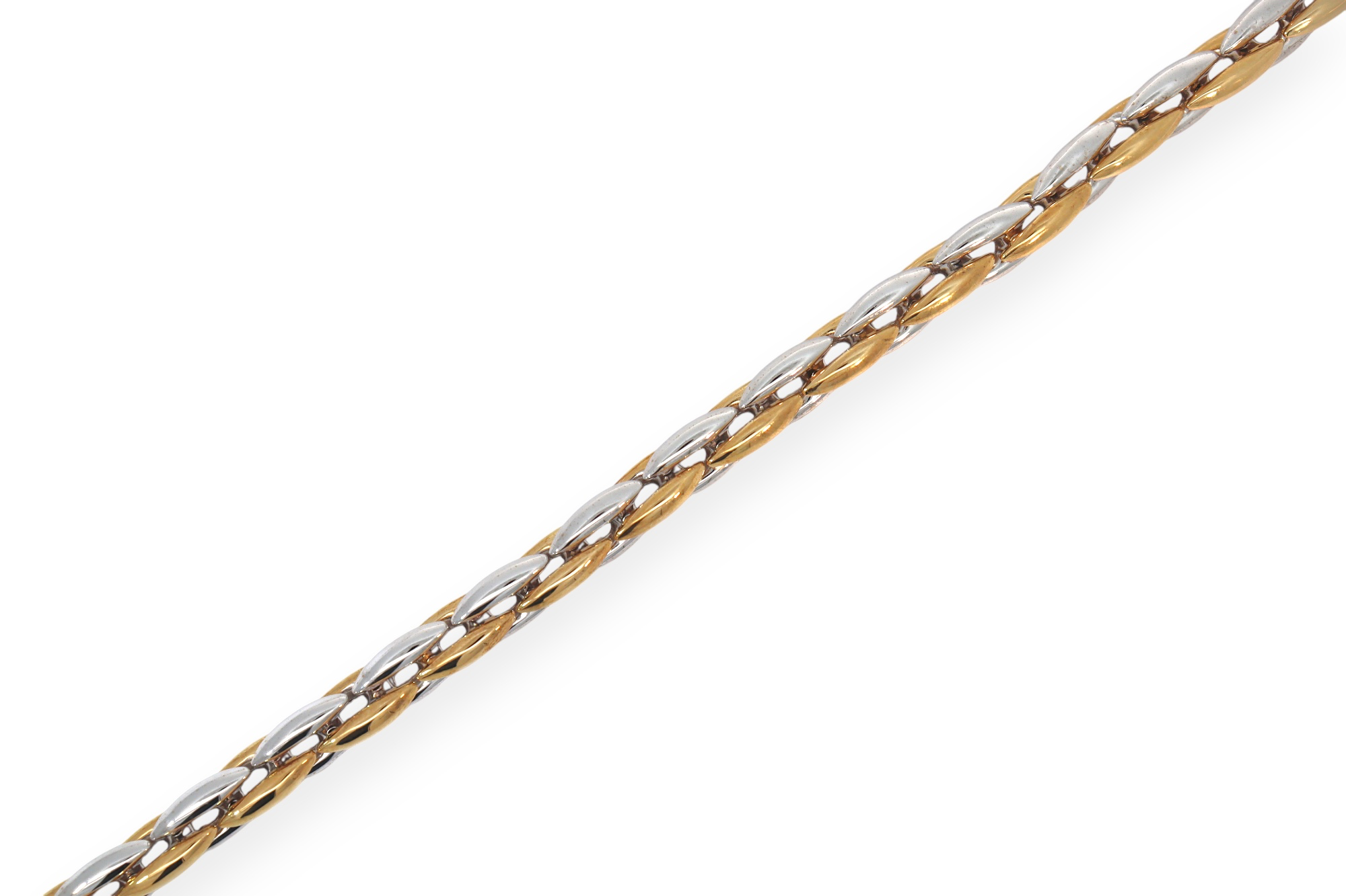 Twee kleuren, &eacute;&eacute;n tijdloze uitstraling. Deze bicolor armband combineert geel- en witgoud tot een speels en elegant geheel. Perfect om elke dag te dragen, solo of samen met je favoriete sieraden voor een persoonlijke touch.