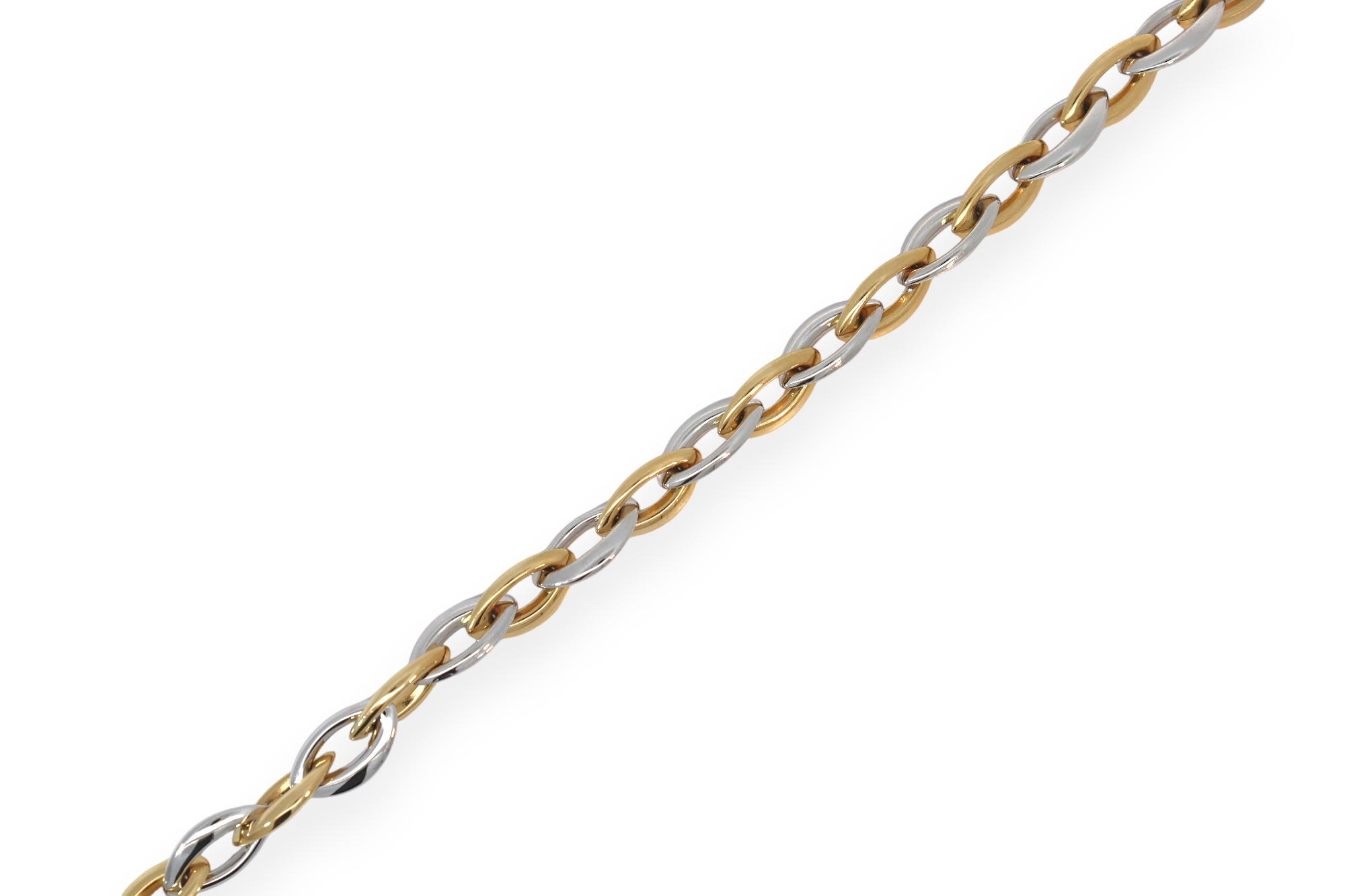 Een moderne bicolor armband waarin geel- en witgoud stijlvol samenkomen. Tijdloos, veelzijdig en perfect voor elke dag.
