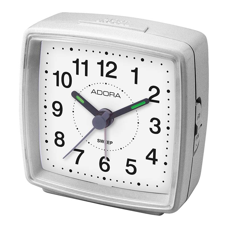 Marke: Adora
Art der Uhr: Wecker
Geh&auml;use: Kunststoff
Werkart: Quarz
Piepton
Repeat 
Crescendo 
Beleuchtung 
schleichende Sekunde