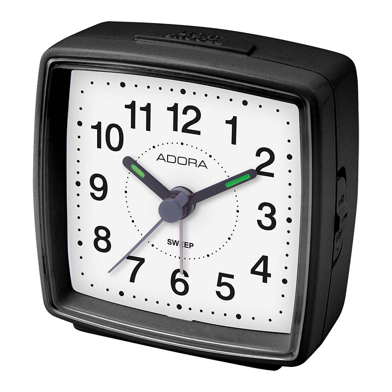 Marke: Adora
Art der Uhr: Wecker
Geh&auml;use: Kunststoff
Werkart: Quarz
Piepton
Repeat 
Crescendo 
Beleuchtung 
schleichende Sekunde