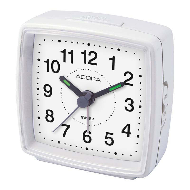Marke: Adora
Art der Uhr: Wecker
Geh&auml;use: Kunststoff
Werkart: Quarz
Piepton
Repeat 
Crescendo 
Beleuchtung 
schleichende Sekunde
