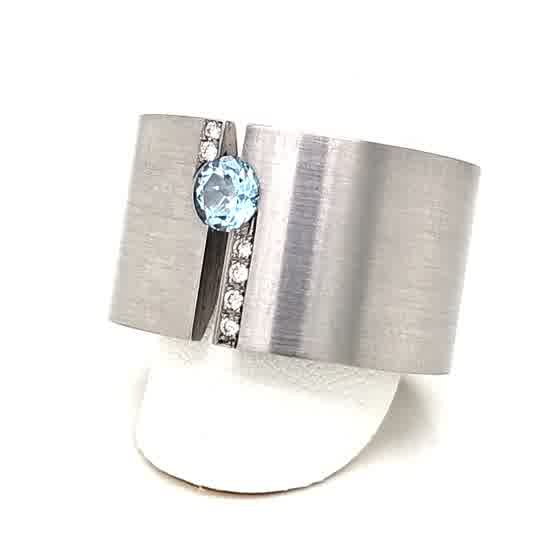 Handschmuck Ref.-Nr.: 5200 EST/- Stahl 1 Topas blau 6 Diamant Top Wesselton kleine Einschl&uuml;sse Brillantschliff 0.06ct. 