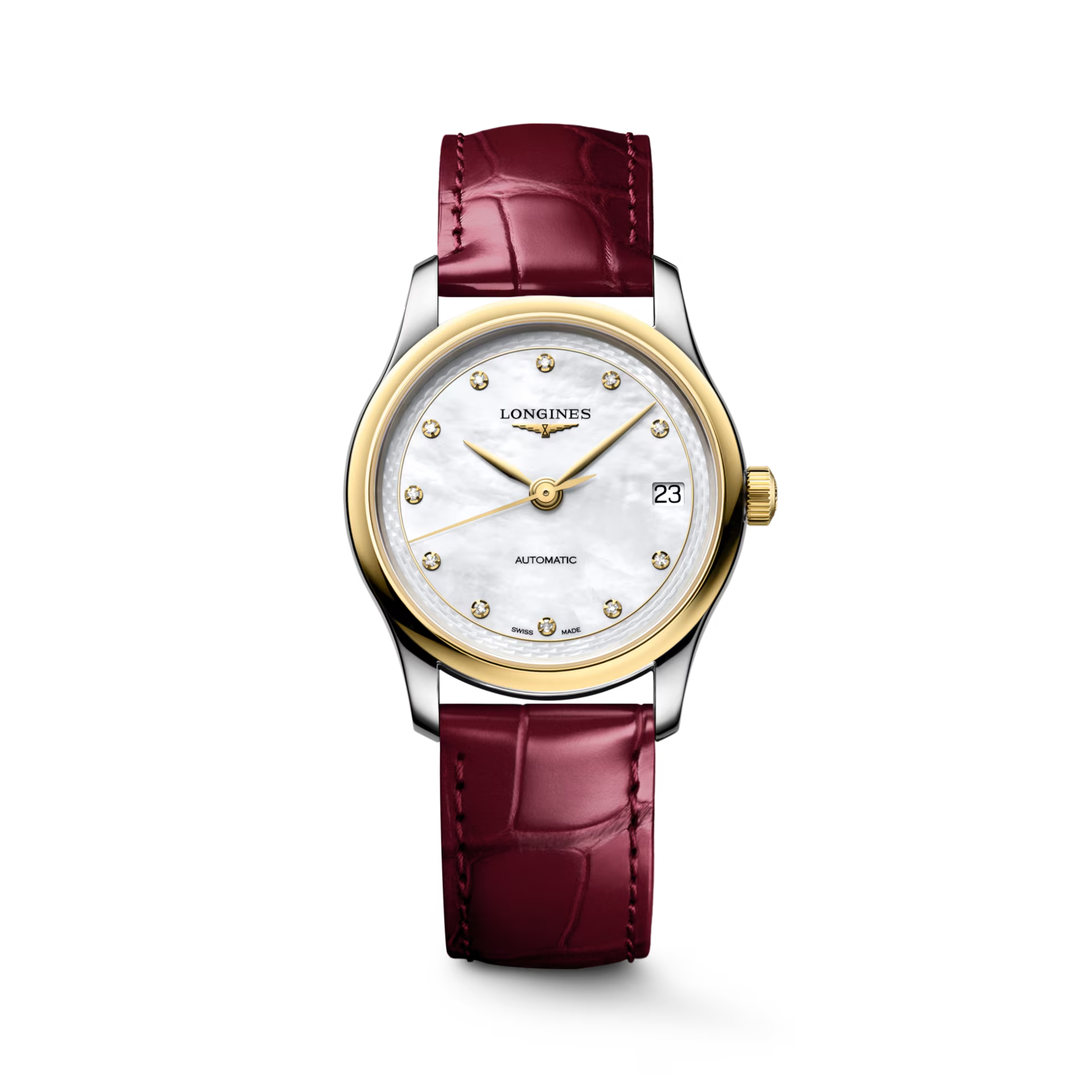 De Longines Master Collection L24505872 is een elegante dameshorloge met een roestvrijstalen kast, rode leren band en een parelmoeren wijzerplaat met echte diamantindexen. Het horloge heeft een automatisch Zwitsers uurwerk, saffierglas en is hypoallergeen, waterbestendig tot 3 bar. Perfect voor speciale gelegenheden of dagelijkse elegantie. Draag met een verfijnde, chique outfit.