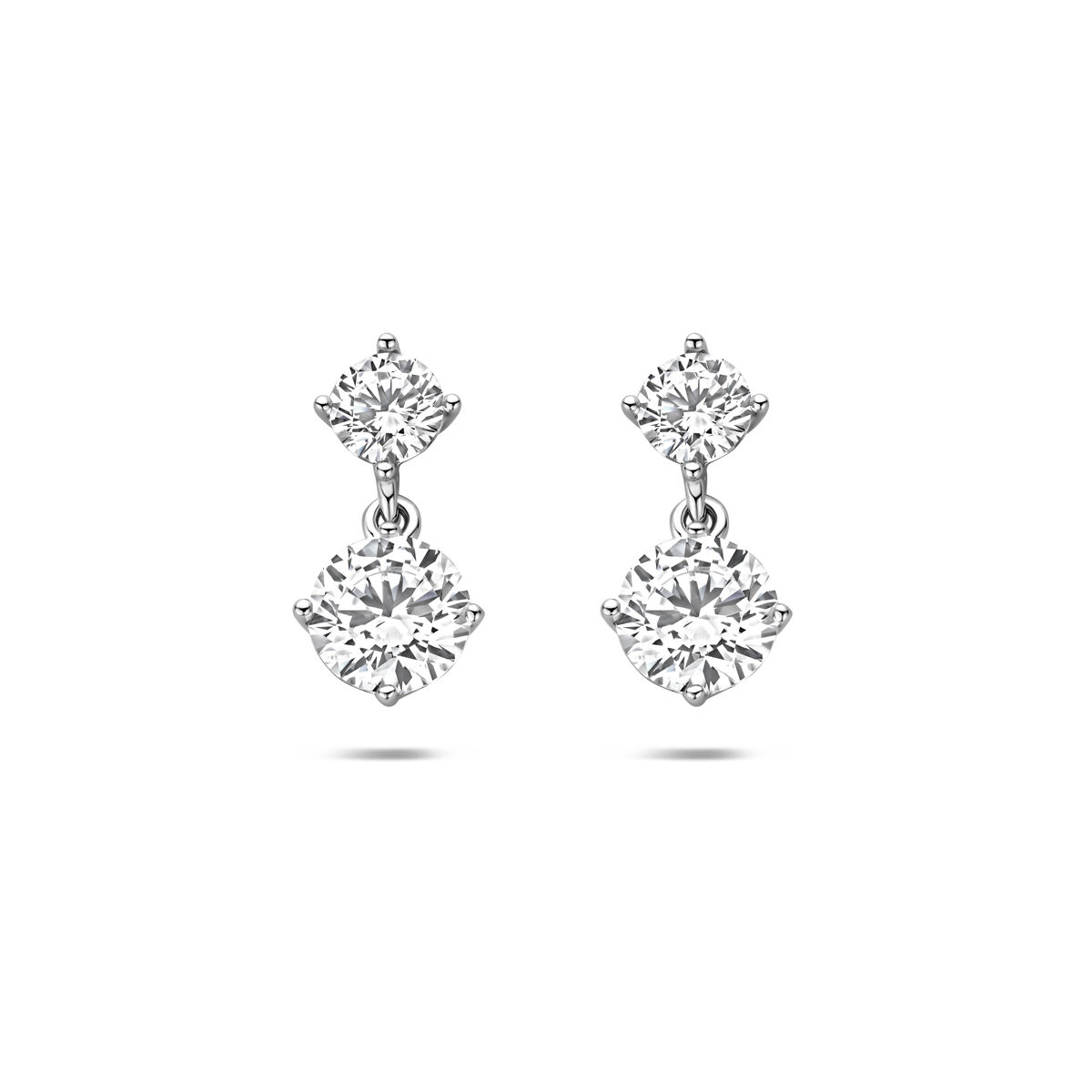 Zilveren oorhangers met 2 ronde zirconia's