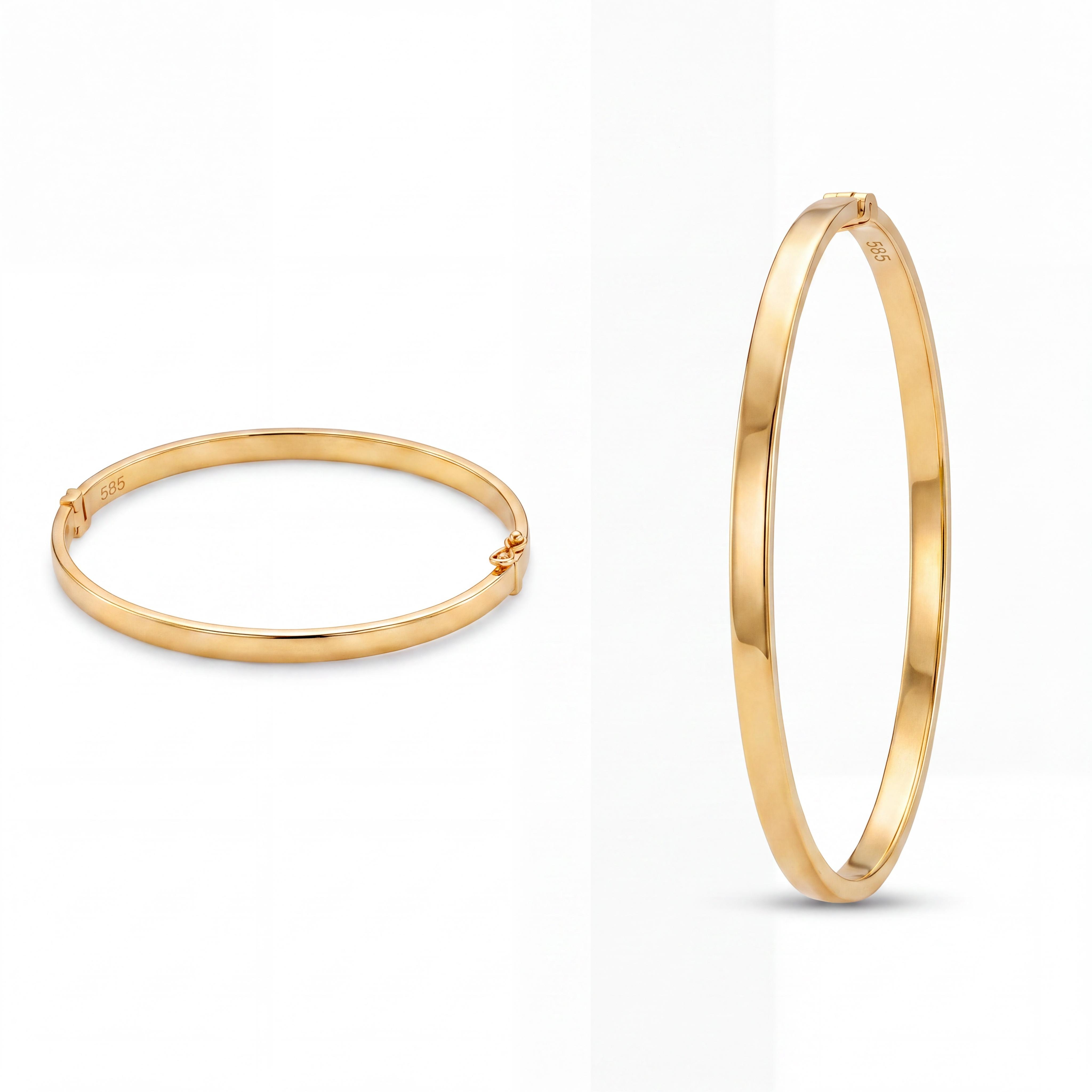 Ontdek de perfecte combinatie van modern design en ultieme veiligheid. Deze vlakke 14 karaat gouden slavenarmband (bangle) van Juwelier Rijk Amsterdam valt op door zijn strakke, minimalistische vormgeving. Dankzij de subtiele breedte van 4 mm is dit een elegant sieraad dat moeiteloos past bij elke kledingstijl, van casual tot chic.

Strak design met veilige sluiting
Wat deze gouden bangle echt bijzonder maakt, is de hoogwaardige veiligheidssluiting. Hierdoor draagt u de armband met een gerust hart, wetende dat hij altijd stevig om uw pols blijft zitten. De armband heeft een binnendiameter van 60 mm en is vervaardigd uit massief 14 karaat geelgoud met een gewicht van circa 4.5 gram. Het vlakke profiel zorgt voor een eigentijdse, gladde reflectie van het licht en ligt comfortabel plat op de pols.

Ideaal om solo te dragen voor een verfijnde look, of om te 'stacken' met uw favoriete horloge of andere gouden armbanden.