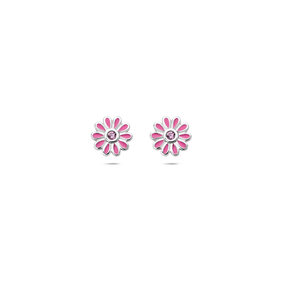 Huismerk Kinder Oorknoppen emaille bloem roze zirkonia 7mm
