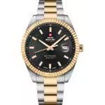 Die Herrenuhr Automatik Swiss Military 50-SMA34110.05 beeindruckt durch ein Edelstahlgeh&auml;use in Gold-Silber, Saphirglas, automatisches Uhrwerk und Datumsfunktion. Der Armband ist ebenso aus Edelstahl, passend zum wasserdichten Geh&auml;use (bis 10 ATM). Tragen Sie diese elegante Uhr sowohl im B&uuml;ro als auch zu besonderen Anl&auml;ssen f&uuml;r einen stilvollen Auftritt.