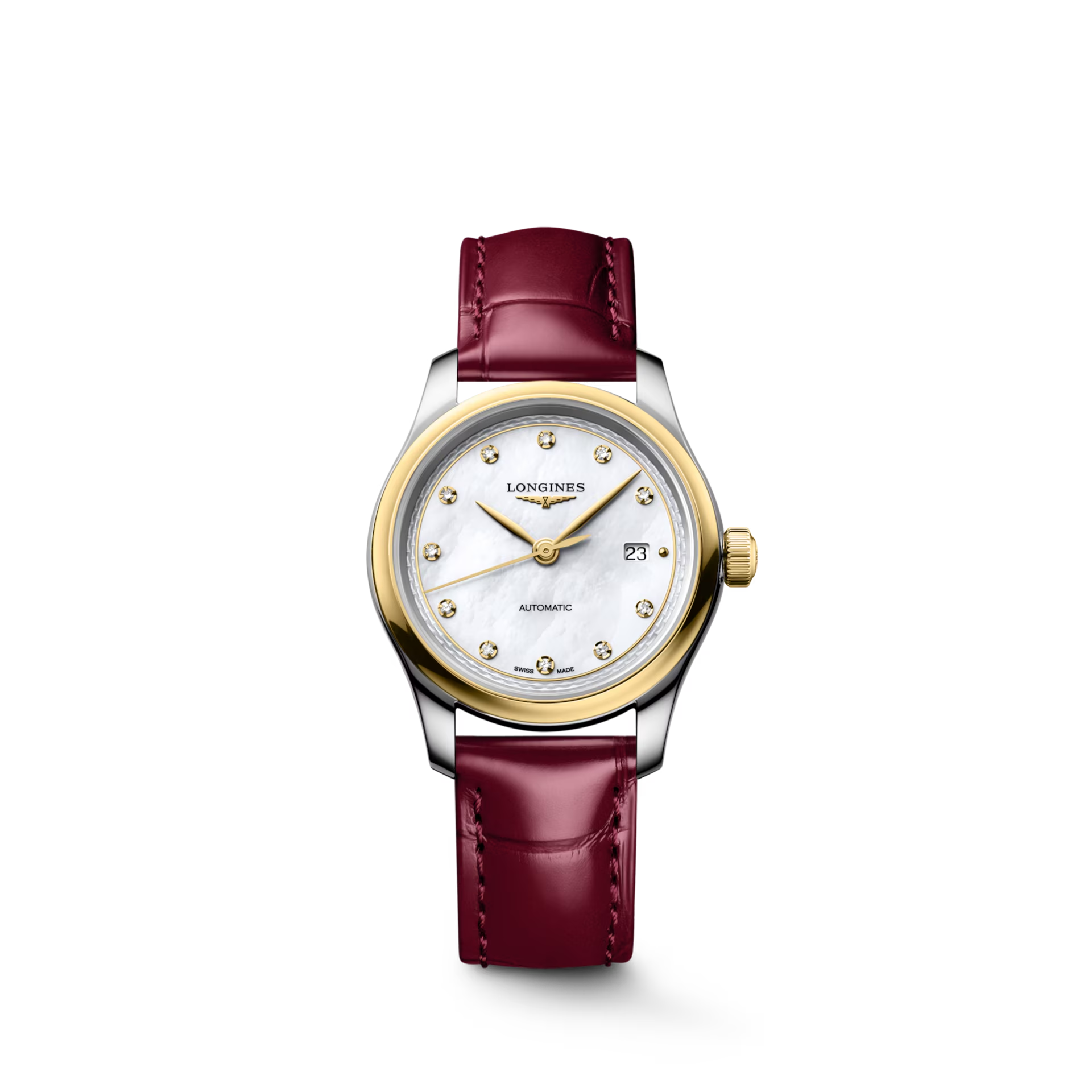 De Longines Master Collection L24495872 is een elegante polshorloge met een roestvrijstalen kast en een zilverkleurige lederen band. Het heeft een automatische Zwitserse beweging, datumfunctie en is hypoallergeen. De ronde kast met saffierglas en parelmoeren wijzerplaat met diamanten indexen maakt dit horloge perfect voor formele gelegenheden. Draag het met je favoriete outfit voor een verfijnde uitstraling.