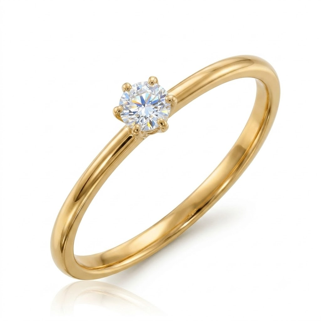 Geelgouden verlovingsring met briljant 0.10ct