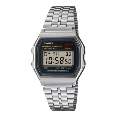 Casio DIGITAL Metallband A159WE-1EF bietet: digitales Display, LED-Lichtfunktion, Quarzwerk, rechteckiges Kunststoffgeh&auml;use, synthetisches Plastikglas, Edelstahlarmband, wasserdicht bis Level 1, nickelfrei. Silbernes Geh&auml;use und Armband, schwarzes Zifferblatt, Datumsfunktion. Ideal f&uuml;r l&auml;ssige Outfits und t&auml;glichen Gebrauch. Tragen Sie es bequem durch den verstellbaren Verschluss f&uuml;r optimalen Sitz.