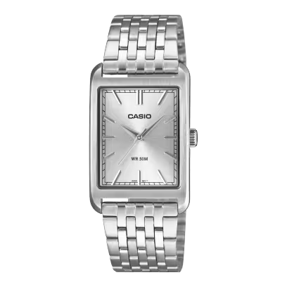 Entdecken Sie die eleganten Eigenschaften der Armbanduhr mit Modellnummer MTP-B215D-7AVER. Diese analoge Uhr beeindruckt mit einem rechteckigen Edelstahlgeh&auml;use und einem silberfarbenen Zifferblatt mit Streifenindex. Das silberne Armband aus Edelstahl passt perfekt zu jedem Outfit. Ohne Datumsanzeige und Lichtfunktion eignet sie sich ideal f&uuml;r stilvolle Anl&auml;sse und den t&auml;glichen Gebrauch.