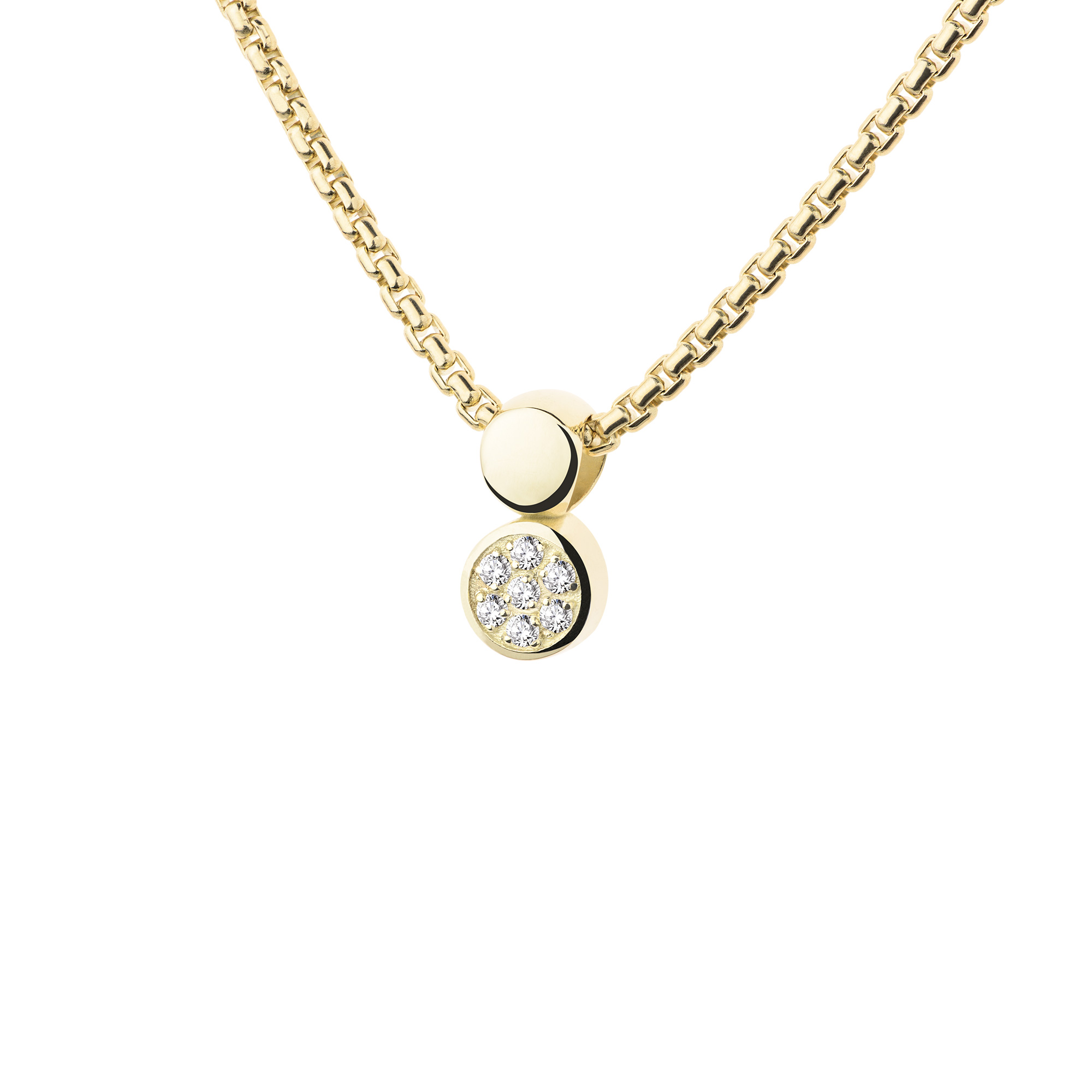 Dieser 585/- Gelbgoldanh&auml;nger mit Labordiamanten und Bajonett&ouml;ffnung, Modellnummer SAN 011, kann seperat oder durch die Bajonett&ouml;ffnug, mit einem weitern Anh&auml;nger oder einer Verl&auml;ngerungskette kombienert werden. 