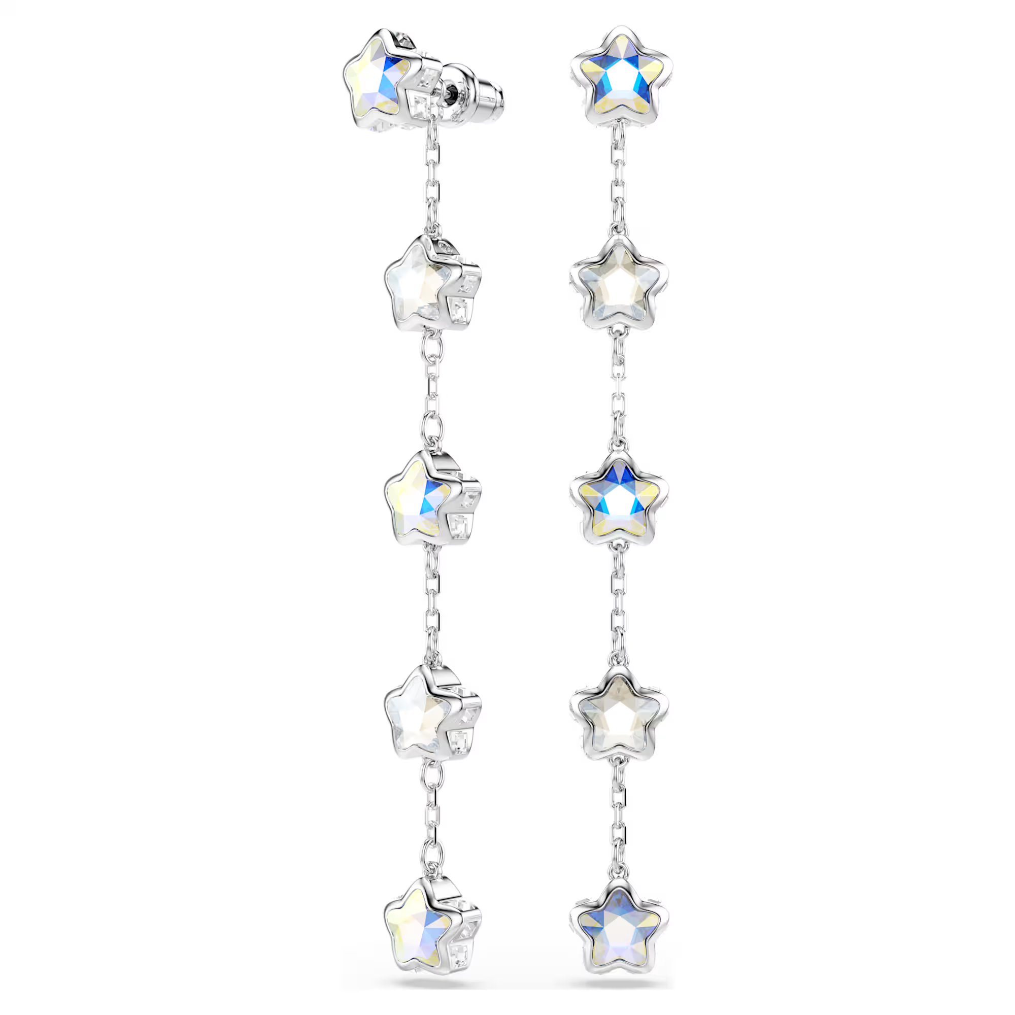 Deze oorbellen lijken wel op sporen van sterren en vangen hemelse schoonheid met zowel Crystal Moonlight- als Crystal Aurore Boreale-effecten. Draag ze als lange oorbellen of haal de strengen eraf om ze als eenvoudige oorknoppen te dragen. Net als een gedeconstrueerd prisma laten de veelkleurige creaties van de Chroma-lijn alles aan de verbeelding over. Een rijke mix van gelaagde stenen in hun meest pure kleurexpressie.

Artikelnr.: 5754184
Collectie:  Chroma
Formaat: 7.2 x 0.8 cm
Materiaal:  Kristallen, Rodium-verguld
Kleur:  Wit
Gewicht (individueel product):  5.9 g
