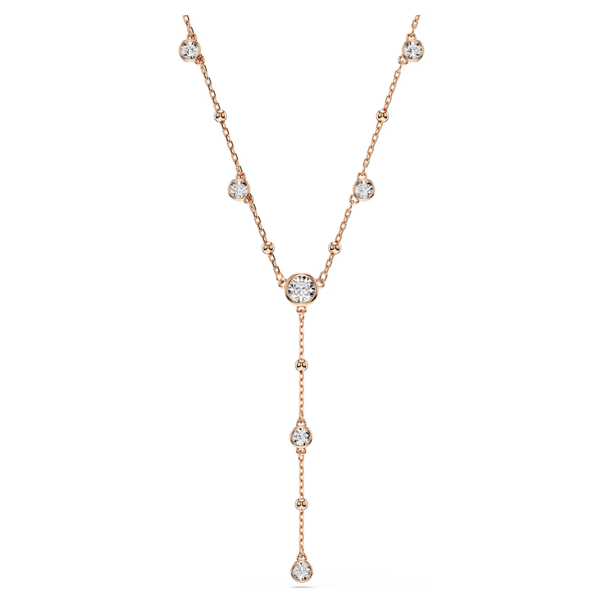 Met zijn kenmerkende Y-vorm is deze ketting prachtig geaccentueerd met glanzende metalen druppels en kristallen in een lunettezetting. Een verfijnd streng valt elegant in het midden, waardoor het sieraad een adembenemend middelpunt wordt. Imber-sieraden vallen in elkaar als een regenbui van verschillende metalen, rijke texturen en kristallen. Een combinatie die een zacht vleugje licht toevoegt aan alles wat je draagt.

Artikelnr.: 5763813
Collectie:  Imber
Lengte (minimum - maximum): 38 - 45 cm
Breedte: 0.9 cm
Y Lengte motief: 5.7 cm
Materiaal:  Kristallen, Cubic zirconia, 18k ros&eacute;gouden afwerking
Kleur:  Wit
Type sluiting:  Karabijn