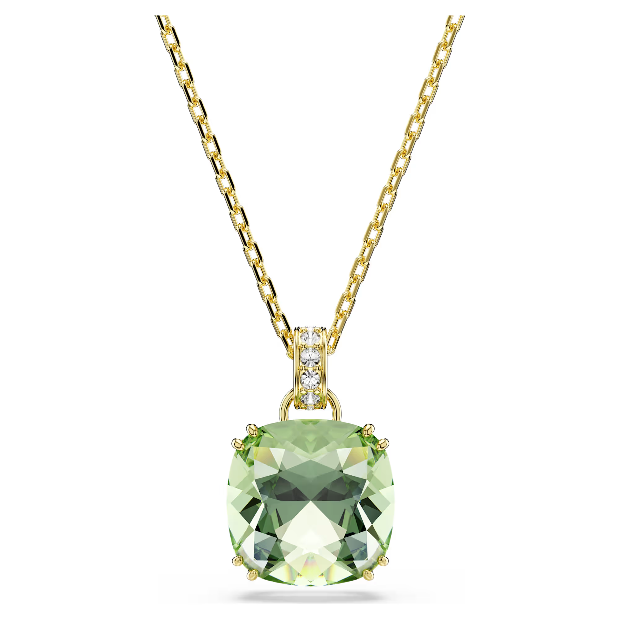 Deze stralende hanger bevat een Swarovski ReCreated&trade;-kristal in Cushion-slijpvorm, uitgevoerd in een groene tint die staat voor natuur, vernieuwing en harmonie. Versterk de levendige uitstraling met de bijpassende oorbellen. De onberispelijke Millenia-lijn is een levendige en sprekende nieuwe kijk op het erfgoed en de expertise van Swarovski, die tot uiting komt in rivieren van kristallen waar wetenschap en magie samenkomen.

Artikelnr.: 5764821
Collectie:  Millenia
Lengte (minimum - maximum): 38 - 45 cm
Formaat motief: 1.9 x 1.2 cm
Materiaal:  Kristallen, 18k gouden afwerking, ReCreated&trade; Crystals
Kleur:  Groen
Type sluiting:  Karabijn