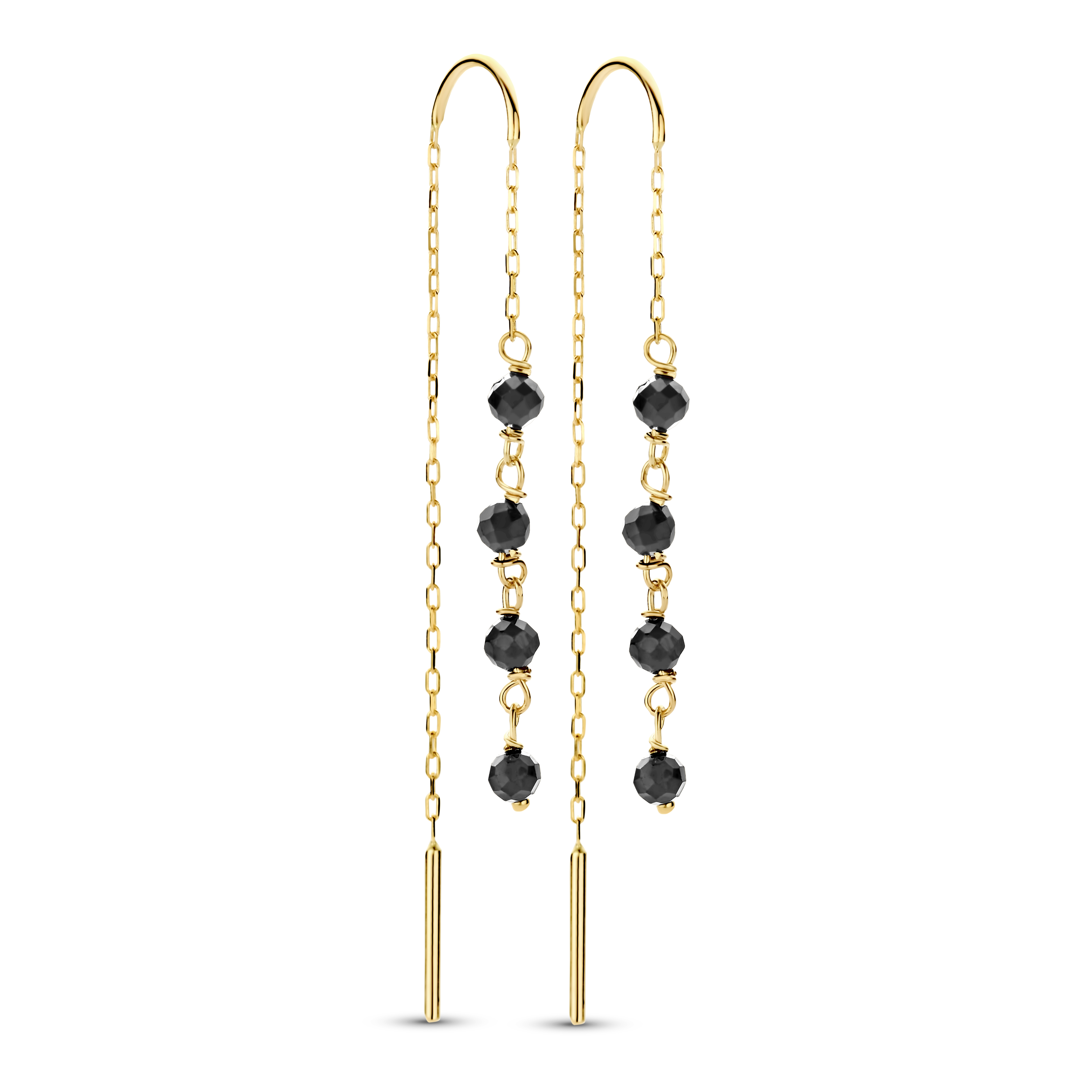 SWING JEWELS 14K THREADER EARRINGS WITH NATURAL ONIX