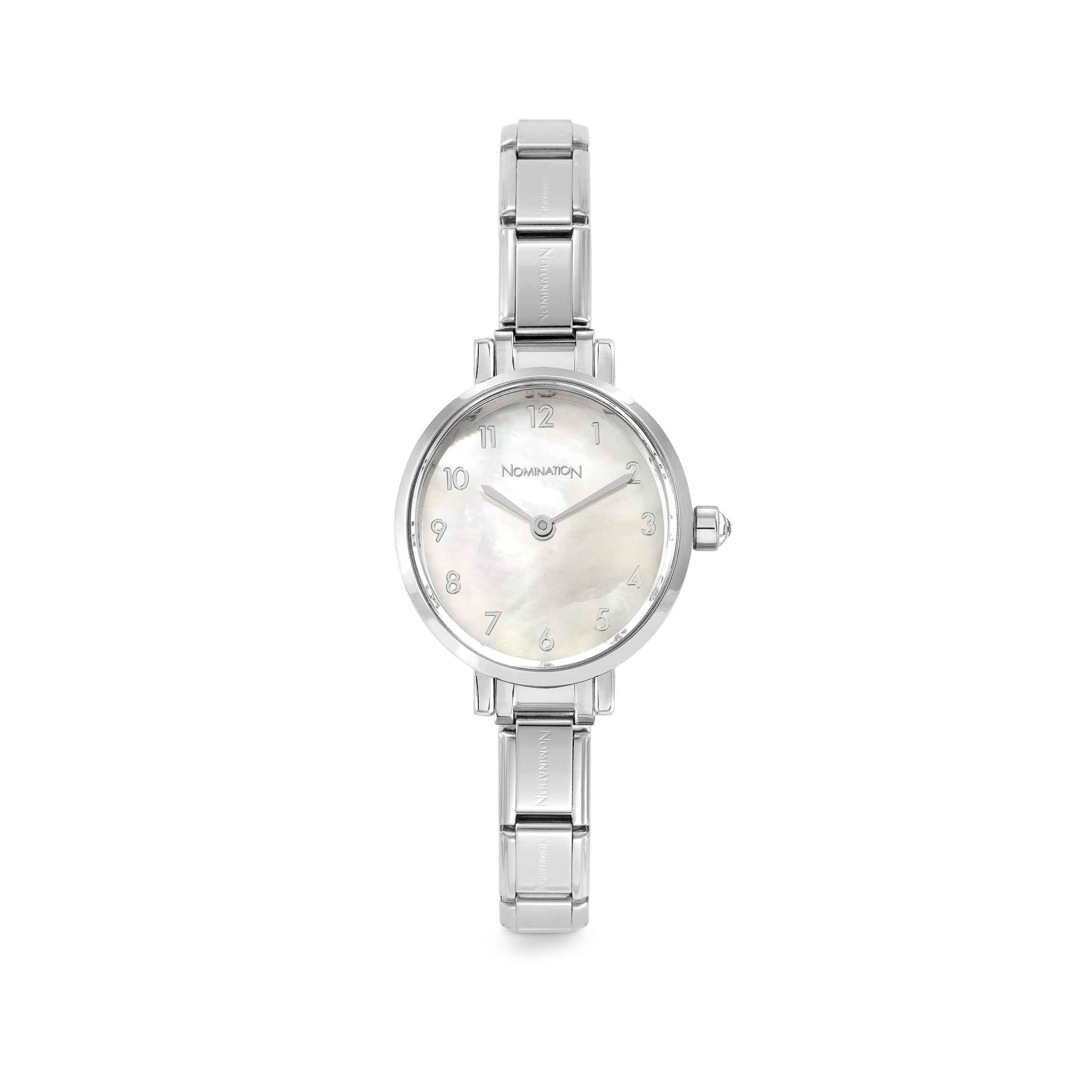 NOMINATION PARIS WATch with steel strap oval with cz white mother of pearl