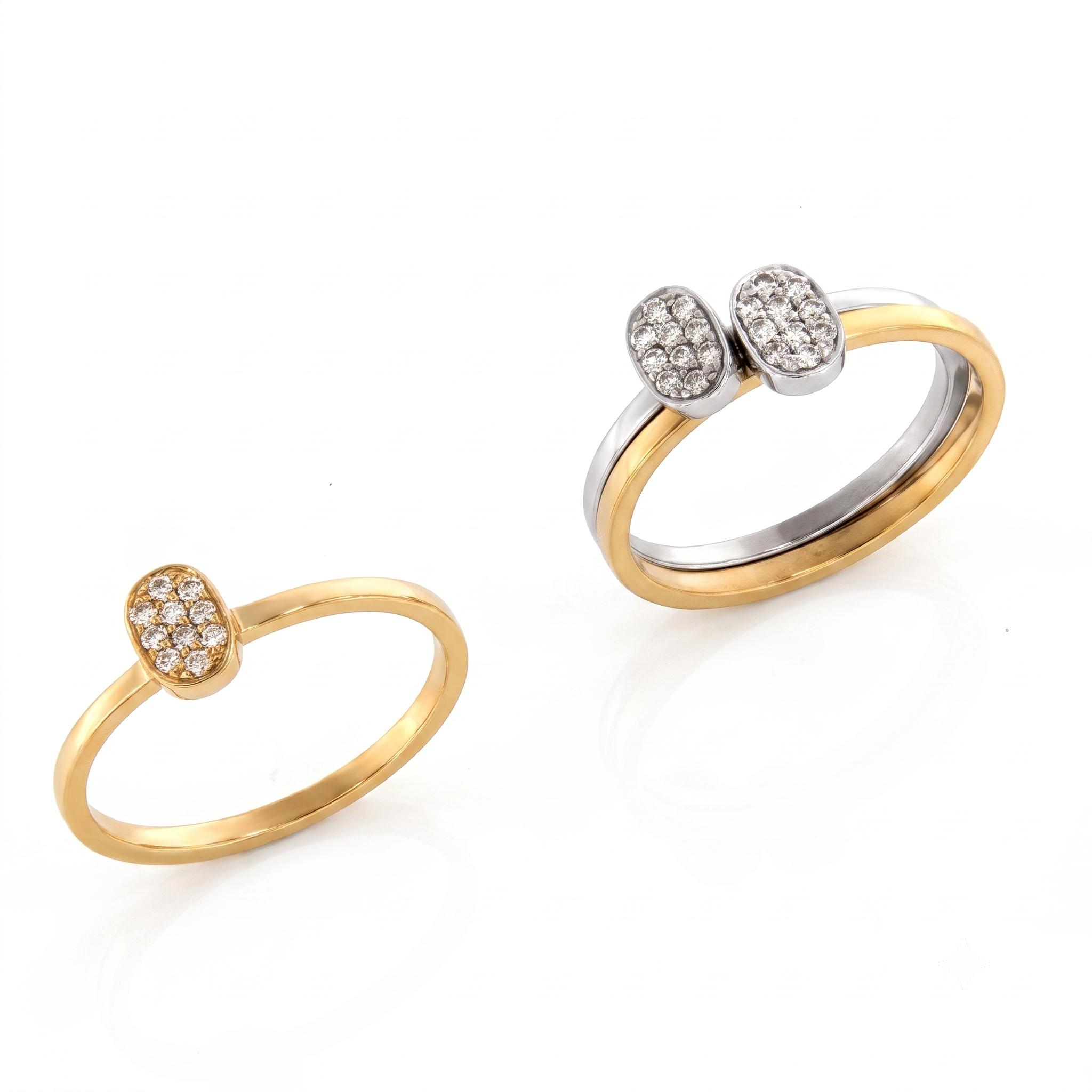 goud 18kt met diamant 0.10ct per ring prijs per stuk  bestaat in drie versies: 1) volledig geel goud 2) volledig wit goud 3) in wit en geel goud gecombineerd